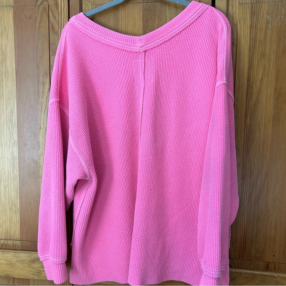 Aerie Hot Pink V-Neck Sweater - Picture 3 of 4